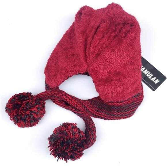 Women Winter Peruvian Cover Ears Beanie Hat Red - Picture 2 of 7